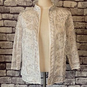 Chico’s silver embellished open jacket, 3/4 sleeve